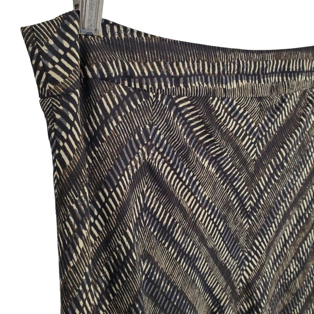 JNY Sz 10 Skirt 100% Silk Georgette Semi Sheer Lined Midi Artsy Flowy Black Tan - Picture 3 of 8